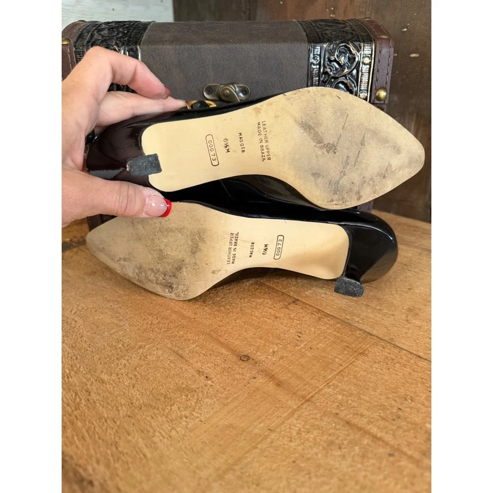 Vintage Dolcis London Maggie Black Patent Mary Jane Heels Pumps Leather 6.5M